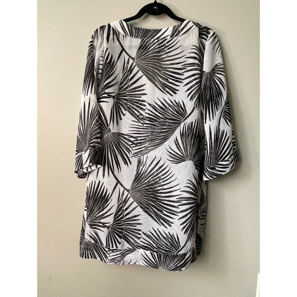 Tommy Bahama Black White Palm Leaf Sequin Cover Up Tunic TSW60712C Small